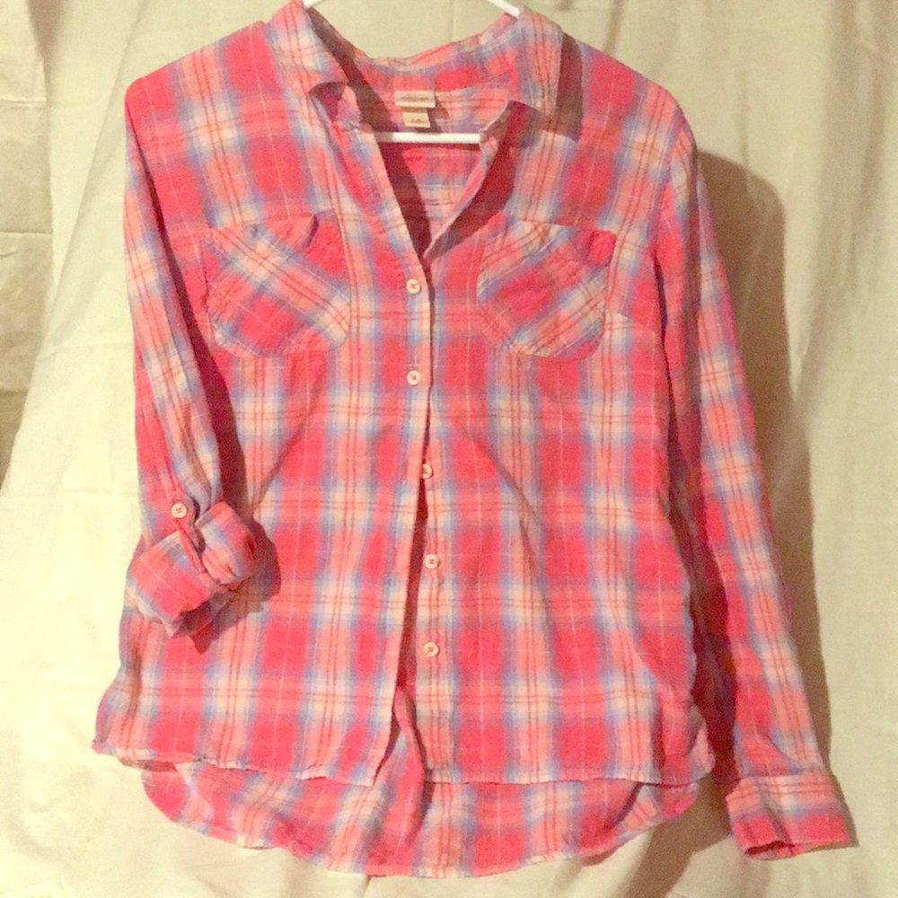 Cute Pink and Blue Cotton Plaid Button Down